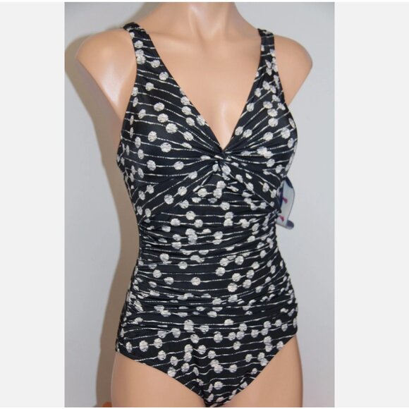 NWT Swim Solutions Swimsuit Bikini 1 one piece Sz 10 up to D cup Twist Bra Black - Picture 2 of 5